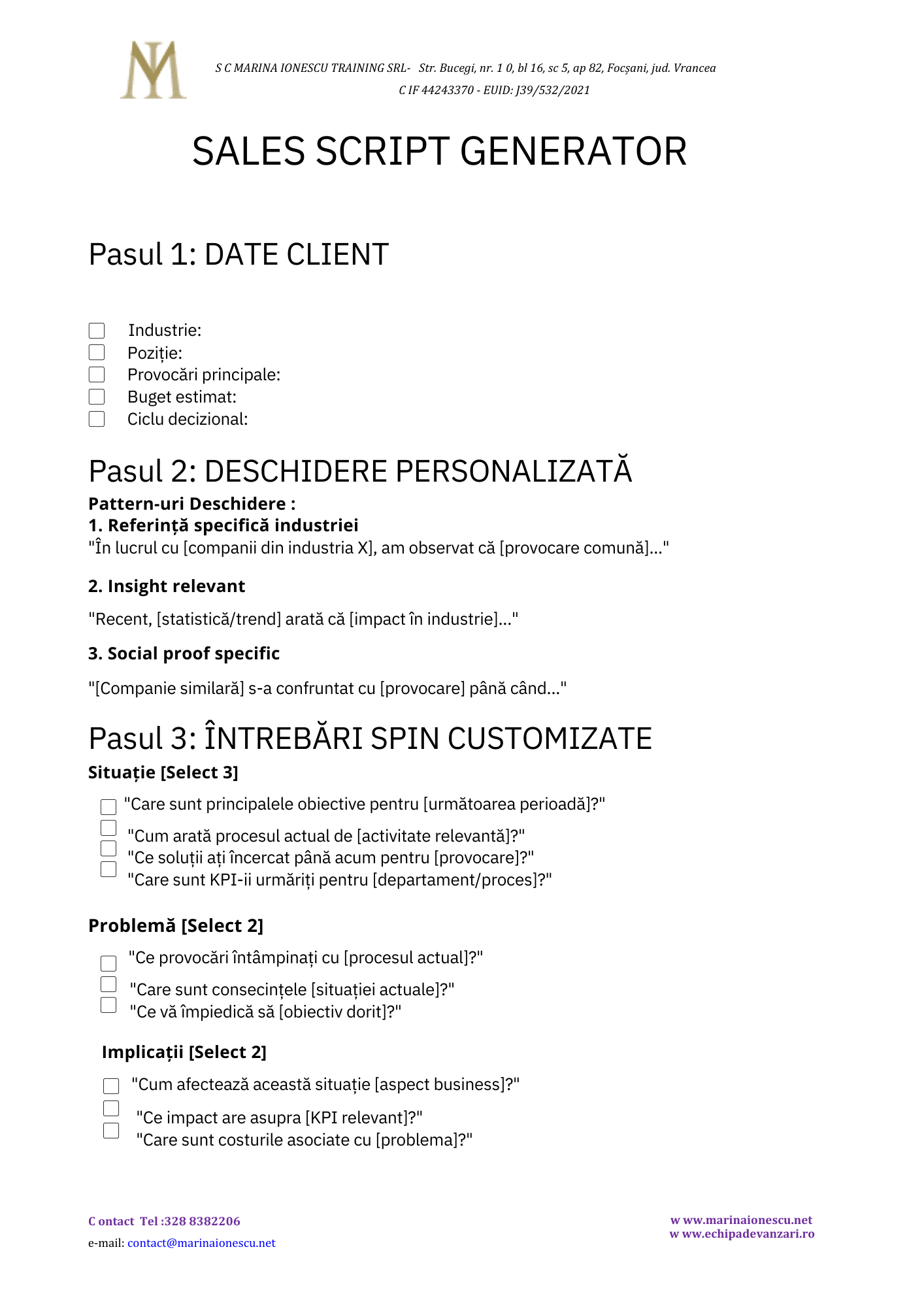 Sales Generator Script Marina Ionescu